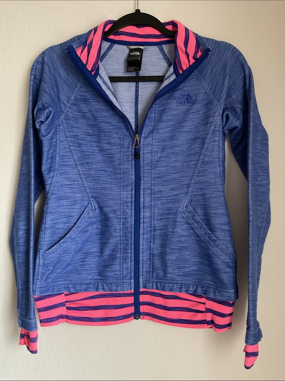 The North Face Women's Blue And Pink Stripe Track Jacket Size Small